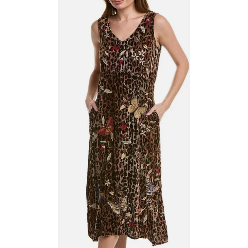 Johnny Was Penelope Maxi Velvet Embroidered Dress size XXS NWT V-Neck Silk Blend